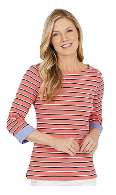 Nautica Women's Relaxed 3/4 Sleeve Chambray Top With Cuffed Sleeves - View #2