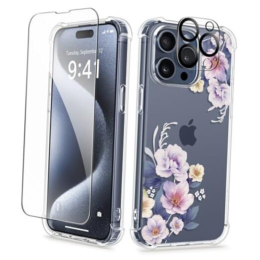 for iPhone 15 Pro For iPhone 15 Pro (6.1-inches, 2023) Begonia Flowers/Blue