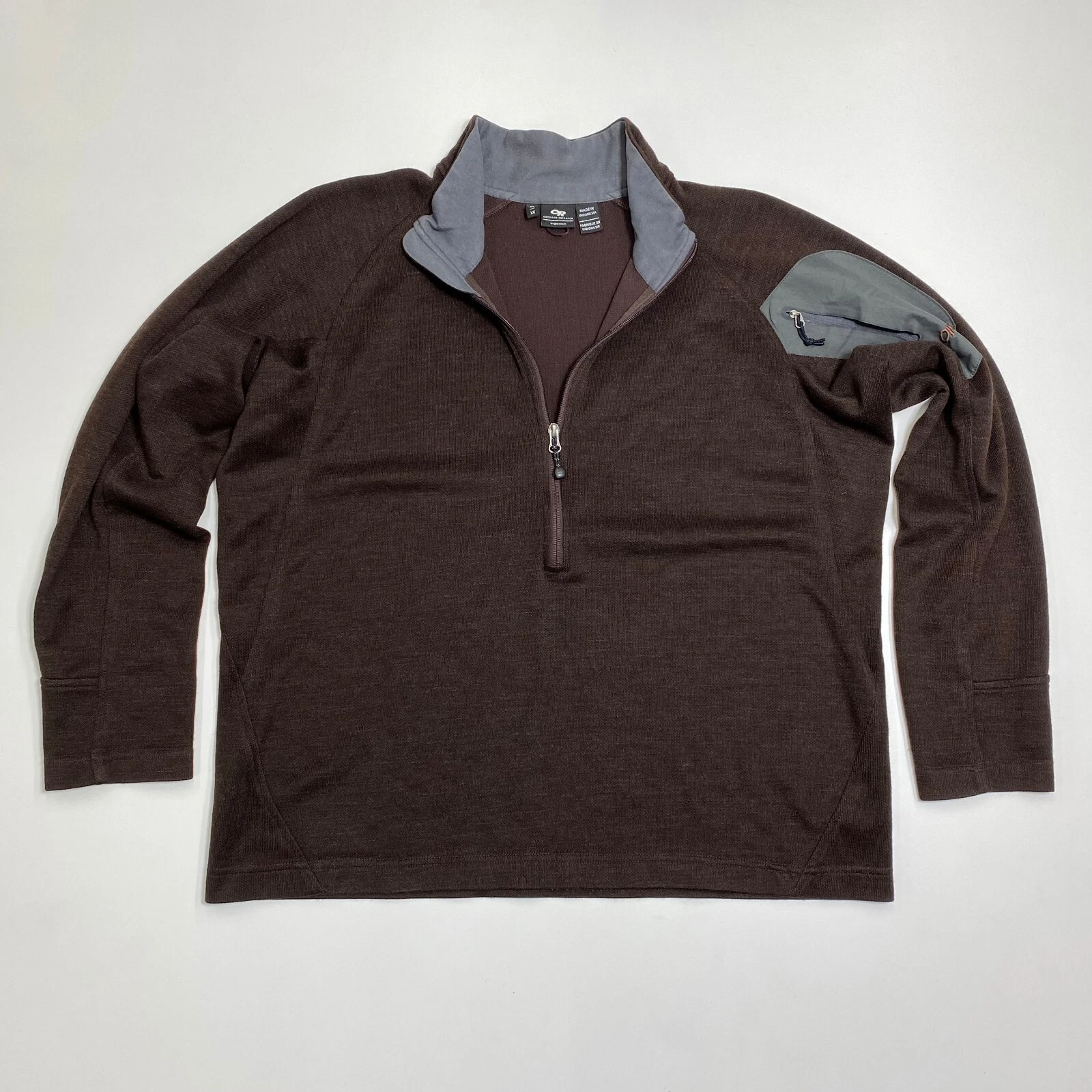 outdoor-research 1/2 zip pullover long sleeve wool blend shirt