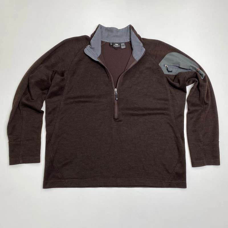 outdoor-research 1/2 zip pullover long sleeve wool blend shirt