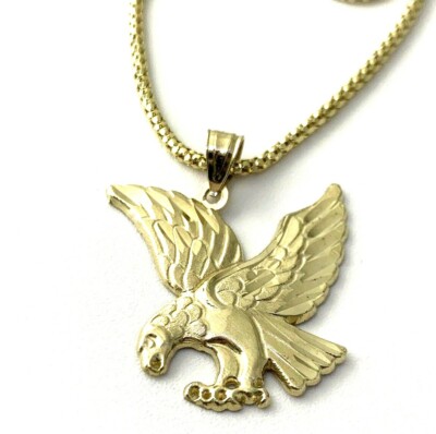 Herren massiv 10K Gelbgold Adler Anhänger Halskette Italien Box Kette 22''