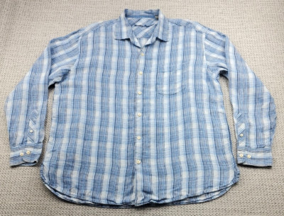 Tommy Bahama Linen Shirt Mens XL Plaid Long Sleeve Button Up Beach Pastel Colors