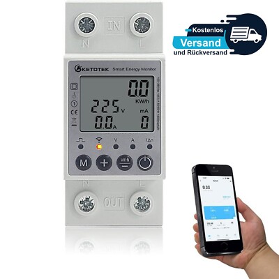  KETOTEK 1-Phasen Stromzähler | Digital LCD, DIN-Schienenmontage, Energiezähler