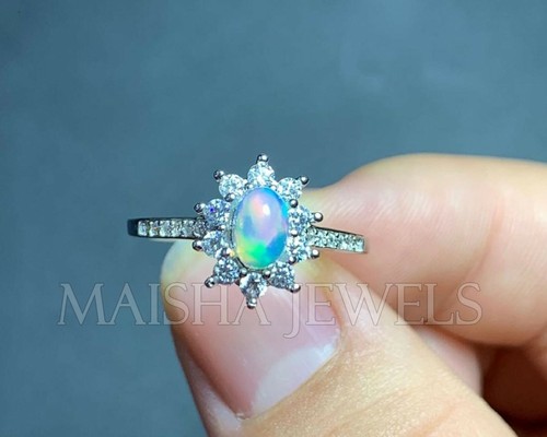 Natural Ethiopian Welo Opal October Birthstone 925 Sterling Silver Women Ring - Picture 5 of 6