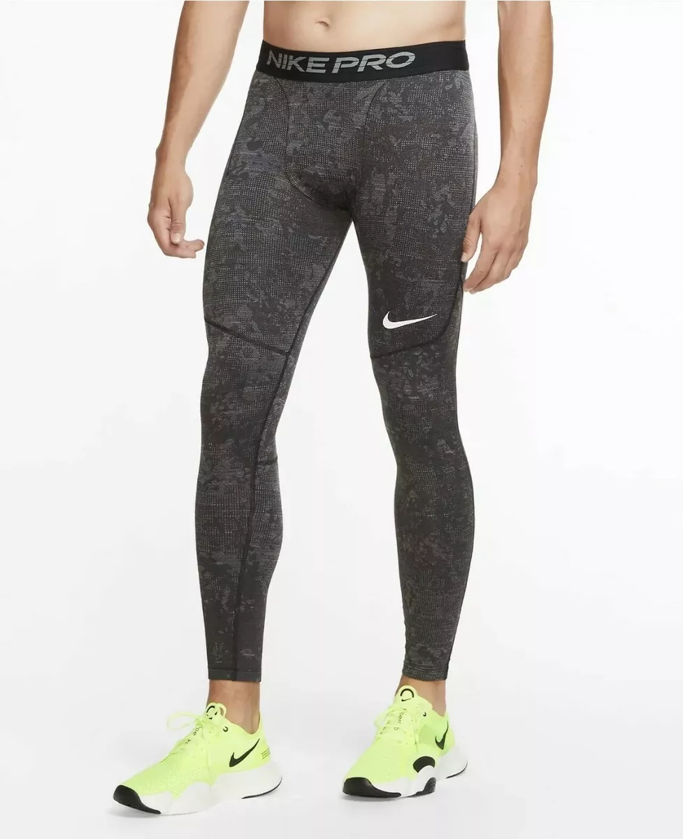 Nike Pro Training Tights Mens Size Small Black Light Smoke Grey White  CU6736-010