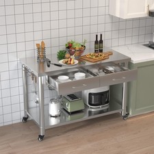 Mobile Kitchen Prep Workbench 48"x24" Stainless Steel Work Table with Drawers