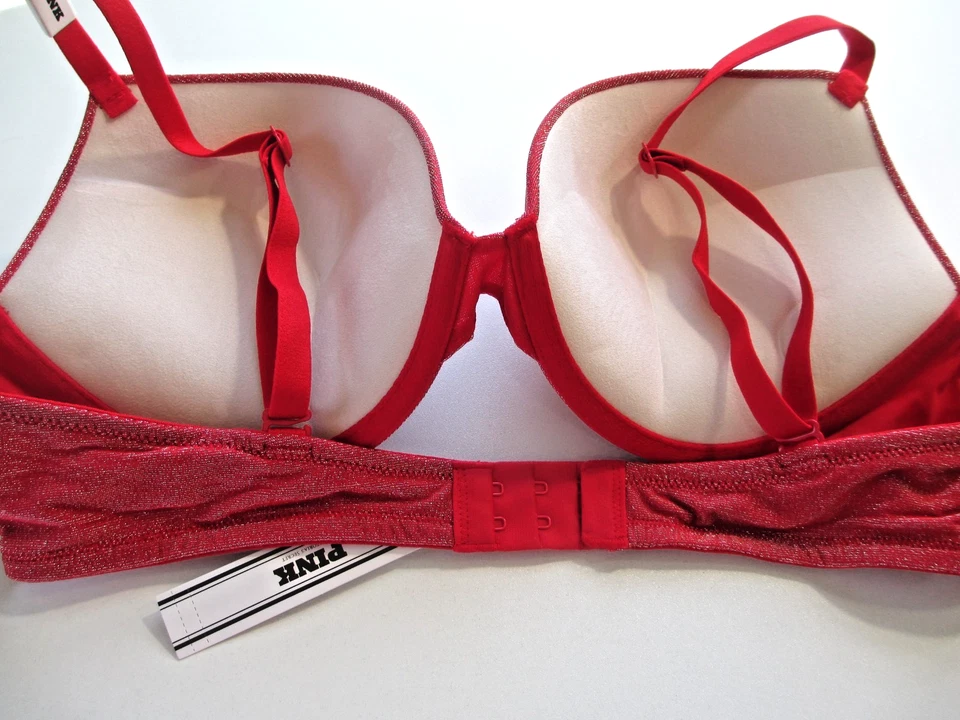 Sujetador Super Push-Up VICTORIA'S SECRET ROSA VS Rojo Lurex Brillo 38B 38D 40B 40D Nuevo con Etiquetas Foto 4 de 4