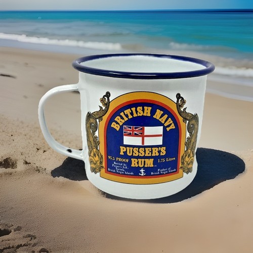 Vintage British Navy PUSSERS RUM Enamel Tin Metal Mug Cup Royal Navy