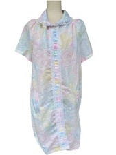 Vtg House Coat 50s Robe Patio Mumu Day Dress Floral Button Collar Pocket Large