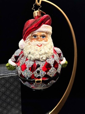 RADKO HTF Vintage 2007 5'' Ho-Ho Harlequin Ornament Roly Poly Santa #1013534