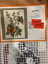 Vtg Bucilla Pussy Willow Butterfly Latch Hook Rug Canvas Wall Hanging 20 x 27&rdquo;