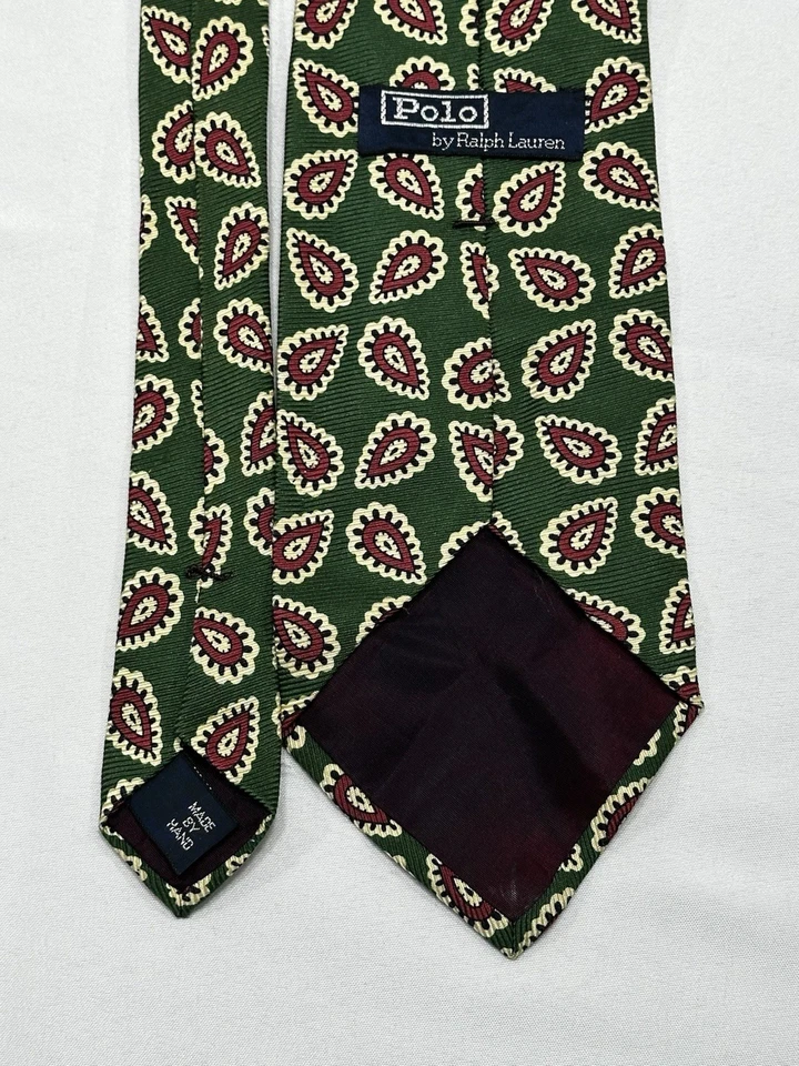 "Corbata vintage Polo Ralph Lauren verde floral cachemira seda para hombre EE. UU. 57"" X 3 3/4""" Foto 2 de 4