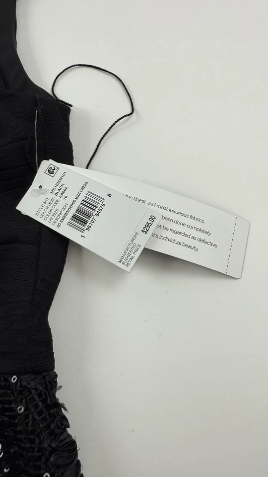 Vestido Aidan Mattox Mujer Talla 10 Negro Bordado 3D Lentejuelas Midi Vestido Formal Foto 4 de 4