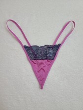 VTG Frederick's Silky Satin Lace Micro Mini V-string Thong Panty Size XL