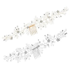 2 Pcs Wedding Crystal Hair Comb Bridal Flower Accessories Silver