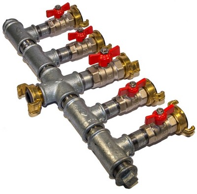Wasserverteiler, Gartenverteiler 5-fach mit Absperrungen & Geka Kupplung 3/4''