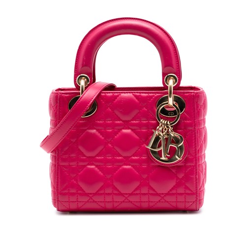 Dior Mini Lambskin Cannage Lady Dior | Pre-Loved | Hot Pink | Authenticated