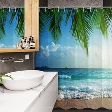 Ocean Shower Curtain, Summer Tropical Palms Maldives Island Beach Sea Landsca...