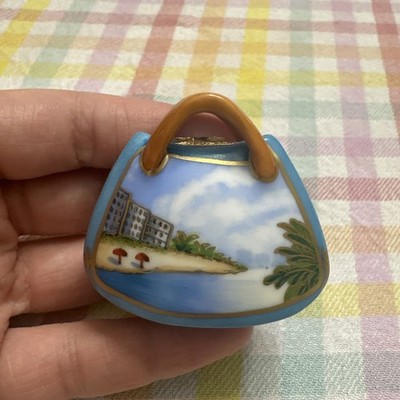 Limoges Peint Main Trinket Box Rap Handbag Tropical Scene