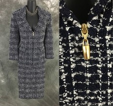 BEAUTIFUL st john knit blue white multi jacket skirt suit size 10 12