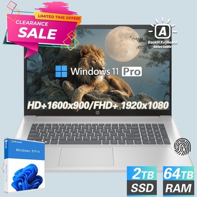 HP 17.3''HD Backlit Laptop Core i5-1334U UpTo 64GB RAM 2TB SSD Win Pro - open box