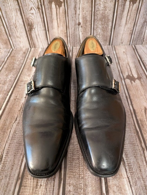 Sz M Magnanni Miro Double Monk Strap Black Leather Mens Dress