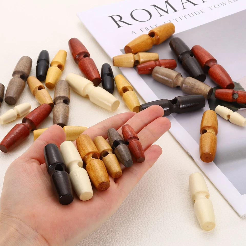 20 botones de palanca de madera 40 mm botón de costura oliva de un solo agujero, negro Foto 4 de 4