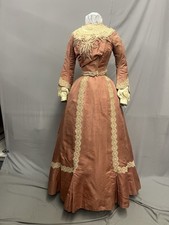1890’s Peach Silk Faille & Lace Bustle Dinner Gown