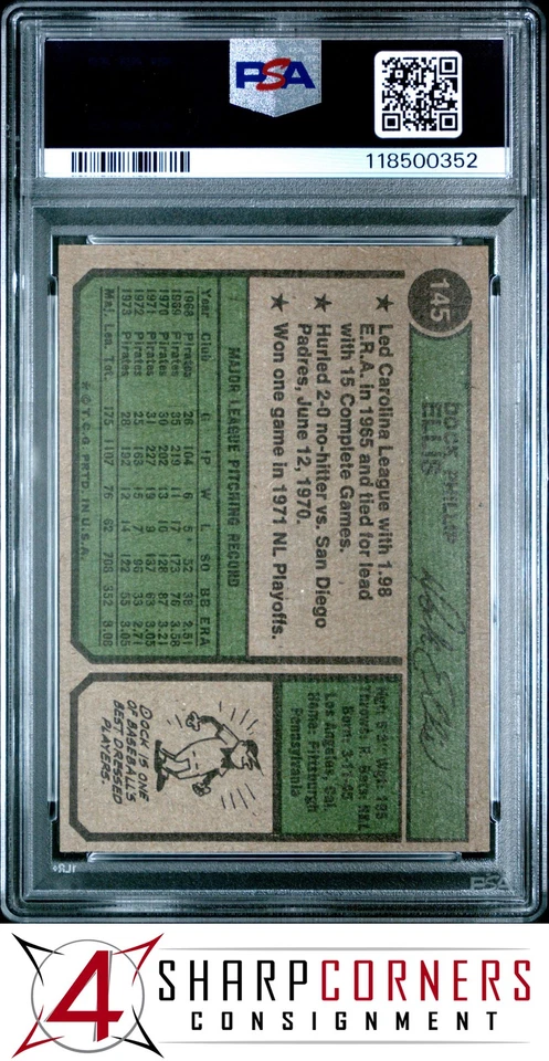 1974 TOPPS #145 DOCK ELLIS PIRATES PSA 8 - Image 2 of 3