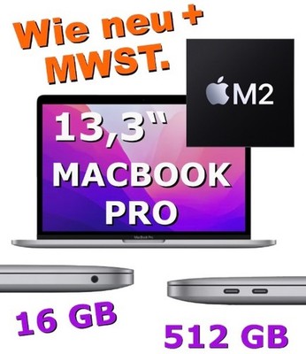   Apple MacBook PRO 13,3'' M2   16 GB   512 GB   Space grau, wie neu! Rg.MwSt.