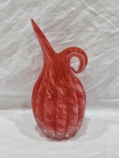 Vintage Lefton Hand-Blown Red & White Swirl Art Glass Pitcher Vase — listing 4