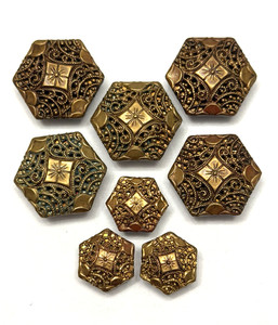 Vintage Set of 8 HEXAGON MIRROR/TWINKLE BACK Buttons - 11/16" & 1-1/16" (F42)
