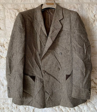 1980s Vintage pure wool handwoven tweed double breasted brown jacket blazer 40R
