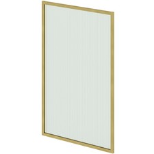 800mm Brushed Brass Over Bath Shower Screen Reversible Fluted Glass Square Frame