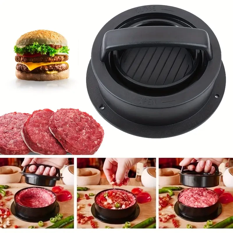 Prensa de hamburguesas molde para hacer hamburguesas 3 en 1 hamburguesa ABS plástico antiadherente barbacoa de res.
