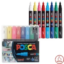 uniball POSCA 8pk PC-1M Water Based Paint Markers Extra Fine Tip 0.7mm