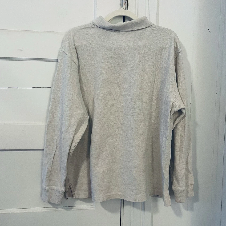 LL Bean мужской большой слоновой кости тепловой рубашка-поло вафли трикотажа Henley длинным рукавом теплый - Изображение 2 из 4