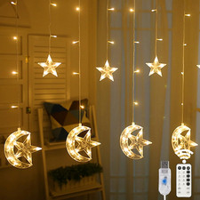 138 LED Star Moon Curtain Decorative Lights, Window Curtain Fairy String Lights,