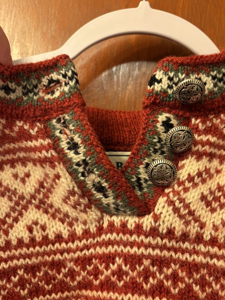 LL Bean Womens Fair Isle Chunky Wool Button  Sweater Red size XL - Image 4 of 4