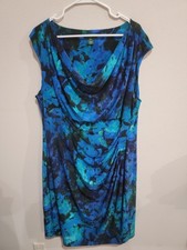 Ralph Lauren Women Plus 20W Blue Floral Cowl Drape Neck Sleeveless Dress 