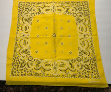 Vintage Yellow Bandana Paisley 100 Cotton RN13960 Western Hanky Square USA