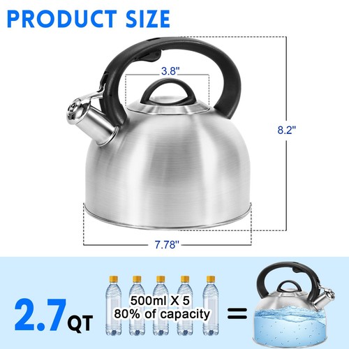 GGC Whistling Stove Top Tea Kettles, 304 Stainless Steel Tea Kettles with Ant... - Picture 5 of 7