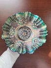 Super FENTON Blue Carnival Glass Cherry Large 3&1 Edge Bowl