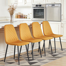 Set of 2/4 Dining Chairs Velvet Padded Seat Metal Legs Kitchen Dining Room