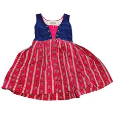 Vintage Girls Kids 60s Red  Blue Tiny Floral Print Sleeveless Sundress Size 80