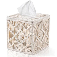 Tissue Box Cover Square Woven Macrame Napkin Facial Paper Organizer Boho Deco...