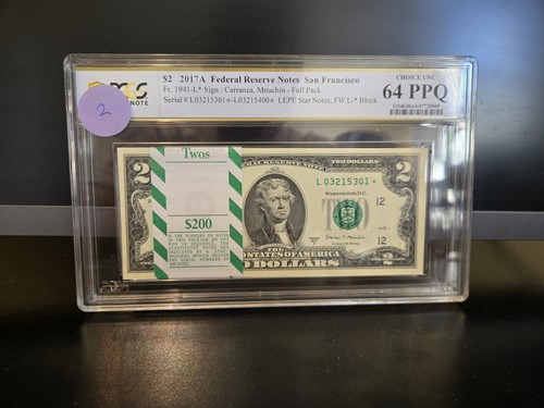 Auswahl UNC Packung (100) 2017 A 2 $ Star Notes SAN FRANCISCO PCGS 64 PPQ