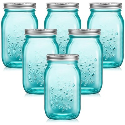 Yinder 6 Pack 32oz Mason Jars w/ Lids Wide Mouth Colored Canning Glass