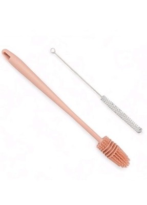 Ideal Kitchen Silicone Bottle Brush & Straw Cleaner Set Pink BPA Free Dishwasher