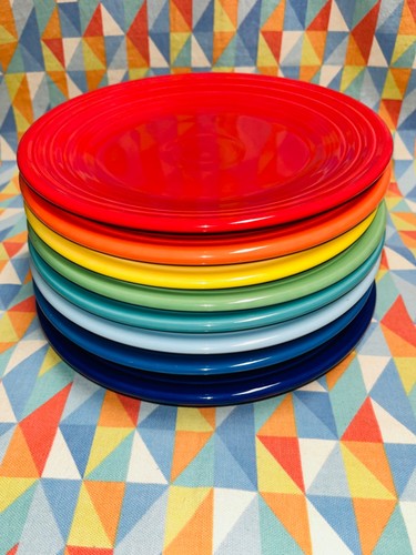 NEW FIESTA Rainbow 8 LUNCH PLATES BRIGHT MIXED SET 9” FIESTAWARE free shipping! - Picture 3 of 7